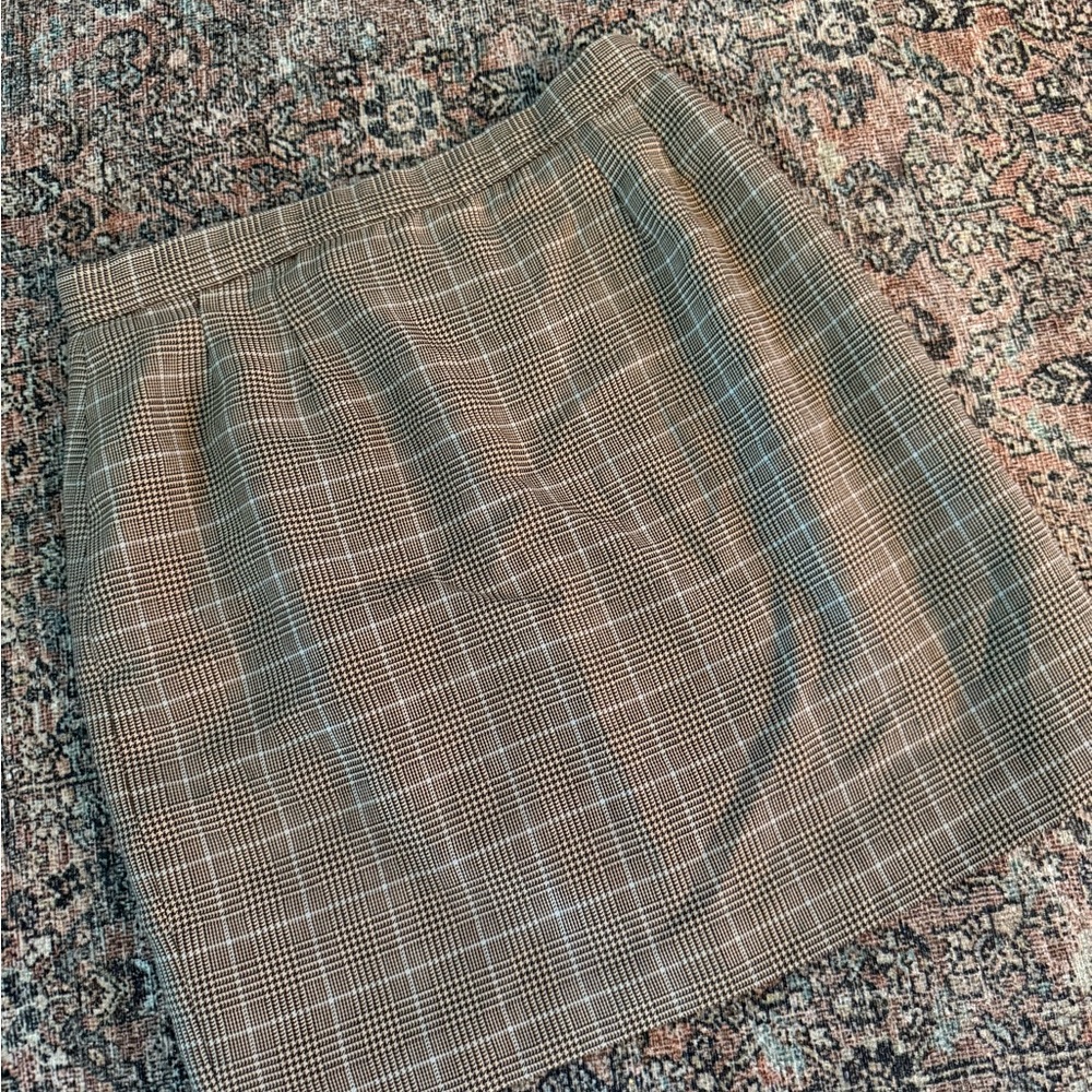 Petite Sophisticate Brown Checkered Pencil Skirt
